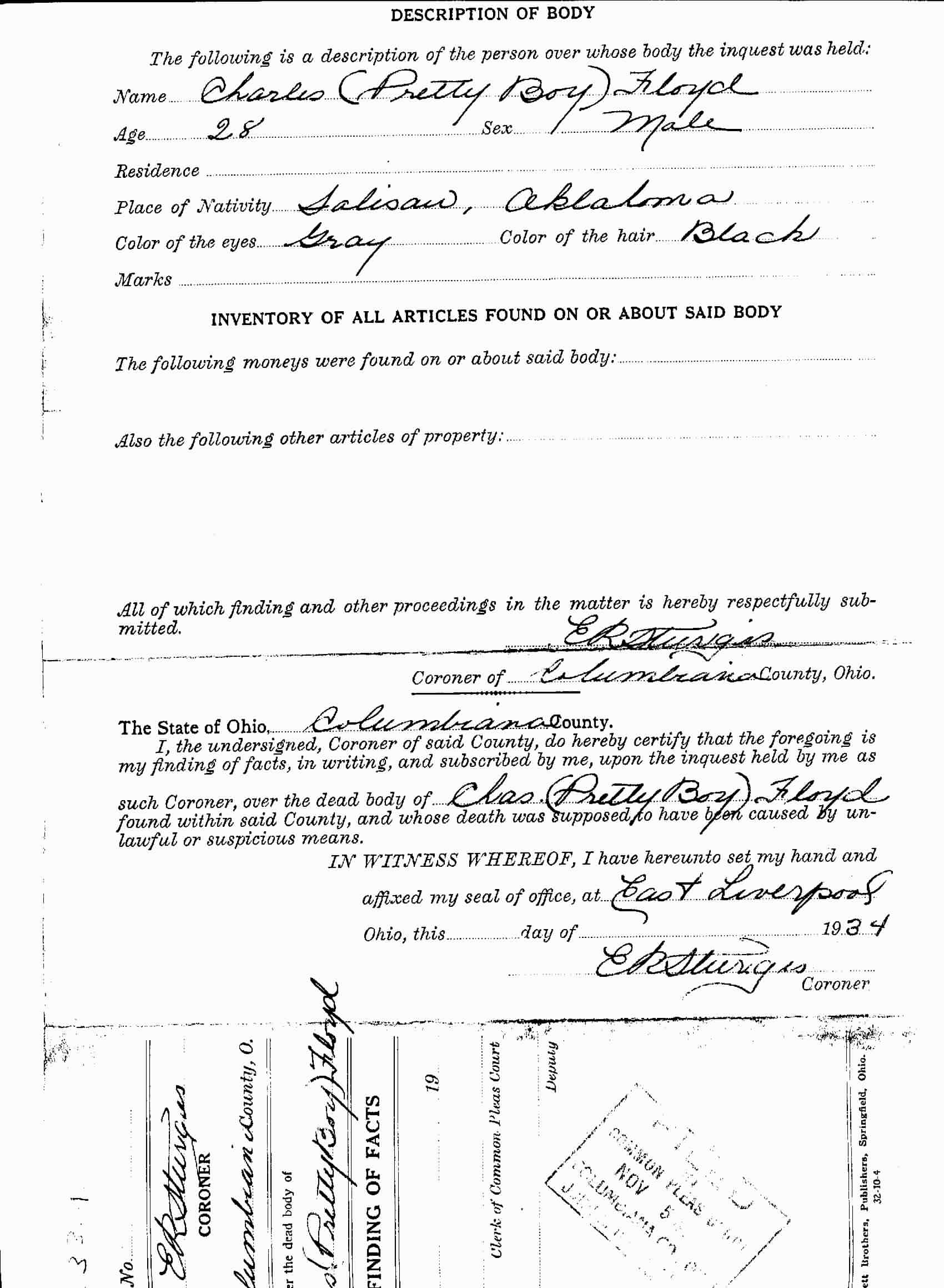 Page 1 of the Coroner's report